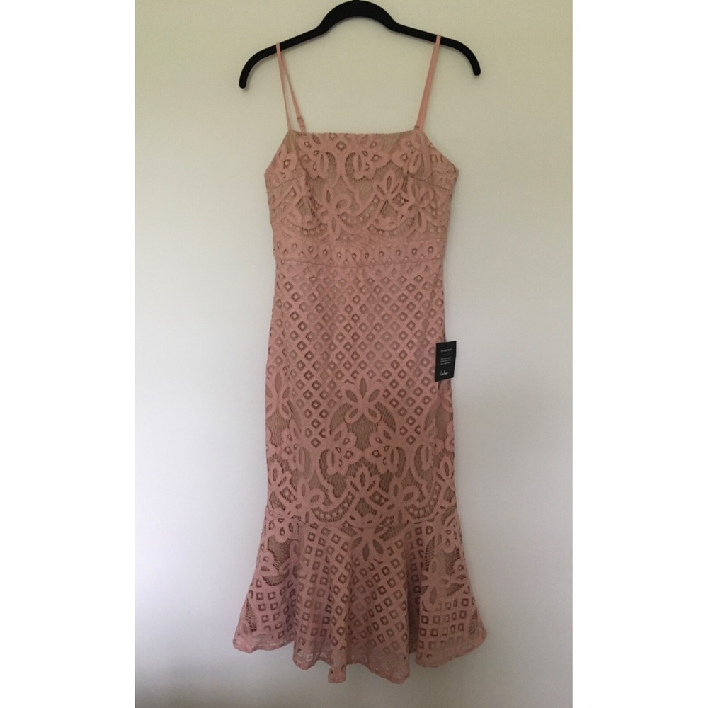 NWT Lulus Sz S Unlimited Love Dusty Pink Lace Trumpet Midi Dress Spaghetti Strap